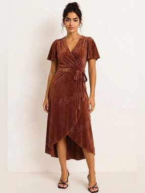 Rust Velour Wrap Dress